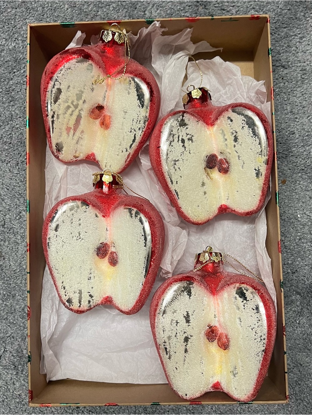 Apple Ornaments Sparkly Holiday Lot Of 4 Christmas Fruit